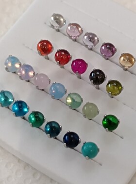 4mm三爪彩色玻璃球锆石球唇钉舌钉耳钉耳骨钉钛钢/F136钛合金可选