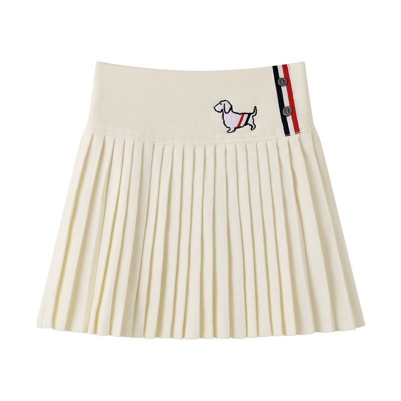 韩版tb小狗刺绣韩版条纹学院风减龄针织百褶裙女半身裙短裙秋冬款,淘宝优惠券,粉丝福利购,淘宝优惠卷