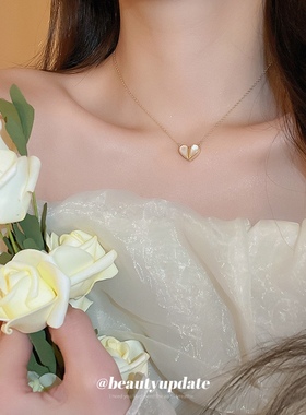 真金电镀锆石贝母鱼尾项链轻奢简约时尚气质高级感锁骨链服配