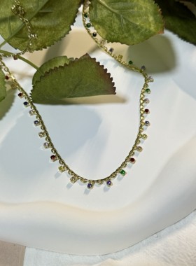 QRYJ 彩色锆石珐琅工艺项链时尚轻奢高级感锁骨链颈链
