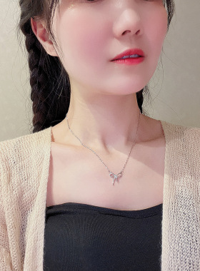 时尚简约蝴蝶结吊坠ins气质甜美锁骨链可爱少女钛钢项链