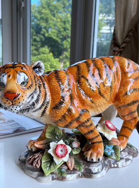 老虎摆件客厅陶瓷装饰品虎年