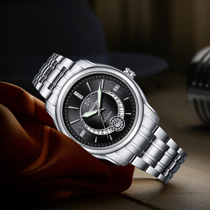 玛斯威顿镶钻男全自动防水机械表 玛斯威顿国产腕表