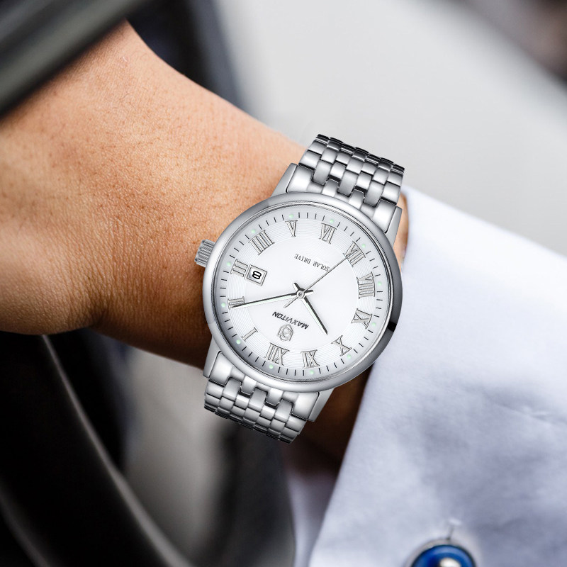 玛斯威顿光能男薄款防水夜光手表 玛斯威顿国产腕表