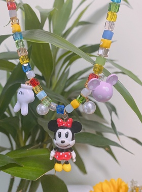 手工原创米奇米妮串珠项链可爱童趣卡通项链迪士尼环球影城项链