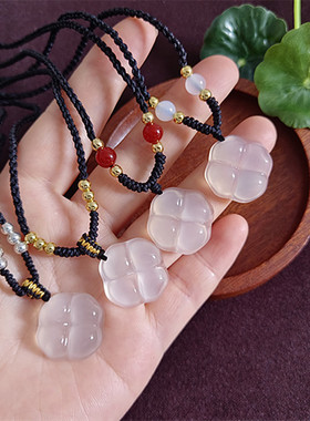 天然白冰玉髓四叶草吊坠高冰马料四叶草项链送女友生日礼物送妈妈