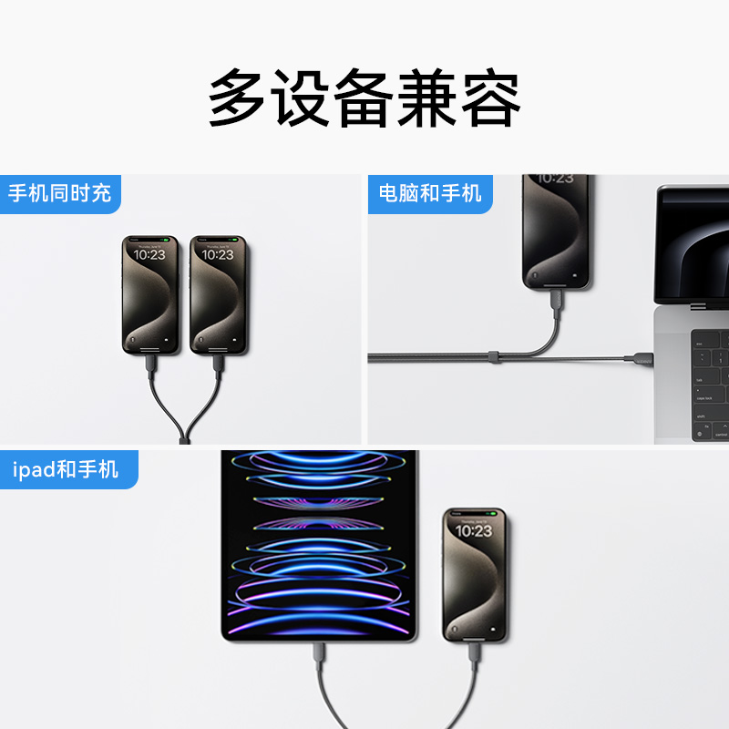 安克适用苹果iPhone16promax数据线双typec一拖二PD100W二合一ctoc快充车载15手机充电线ipad平板笔记本电脑