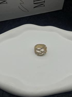 中古新款满钻曲线波浪不规则戒指