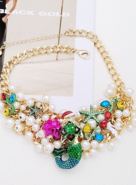 BJ镀真金男女美人鱼项链色彩感