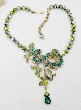 镀真金男女青蛇耳饰项链立体满钻