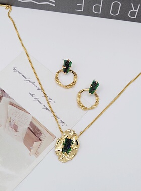 AB镀真金男女几何项链耳钉波浪