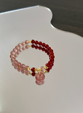 【超美】南红拼接草莓晶手串女温柔风小众设计感网红天然复古手链