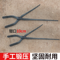 Hand forged Oval Iron Pliers Grip Industrial Fire Tongs Lengthened High Temperature Resistant Pick Up Pliers Flat Pliers Crucible Aluminum Ingots Pincers