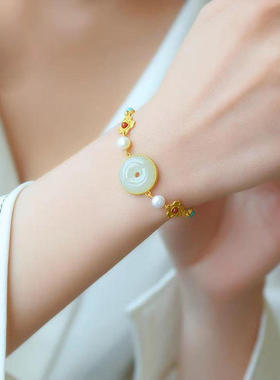 女款平安环白玉金手链