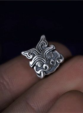 s925纯银复古兽面麒麟瑞兽配件