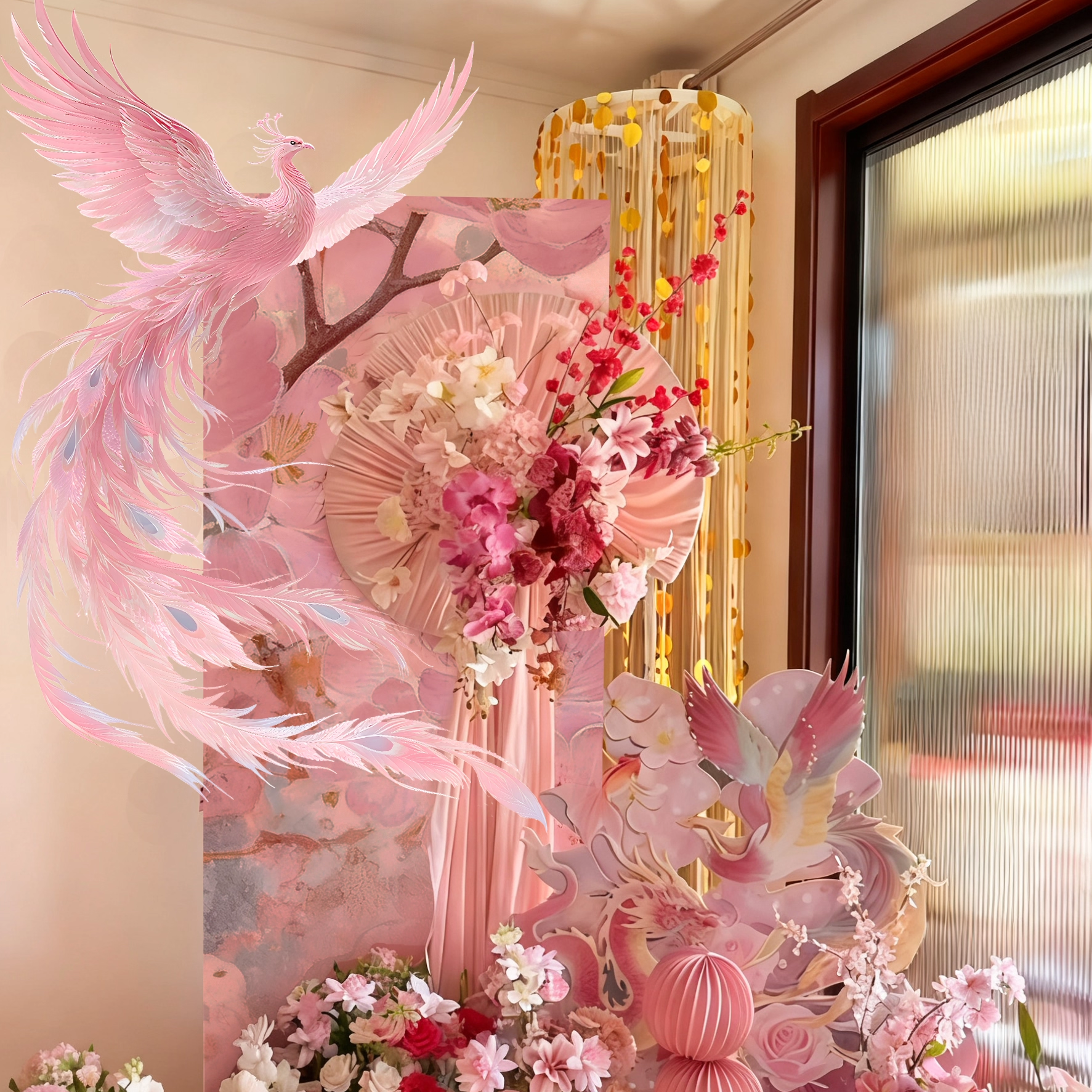 新中式结婚婚房布置套餐红色喜字花卉装饰高端轻奢婚庆用品kt板,淘宝优惠券,粉丝福利购,淘宝优惠卷