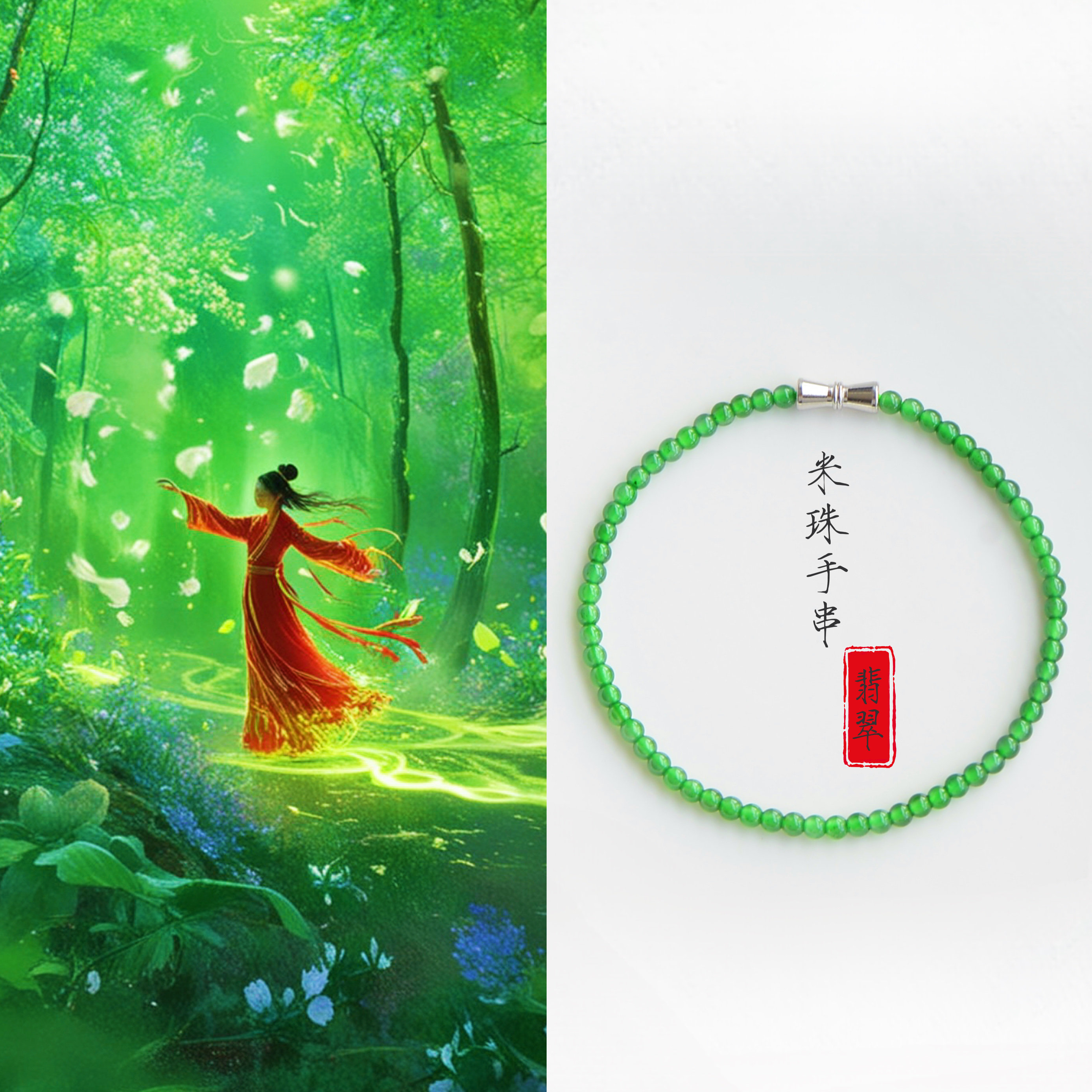 天然辣阳绿色冰种翡翠小米珠子手链串钏女款玉石新中式复古可叠戴,淘宝优惠券,粉丝福利购,淘宝优惠卷