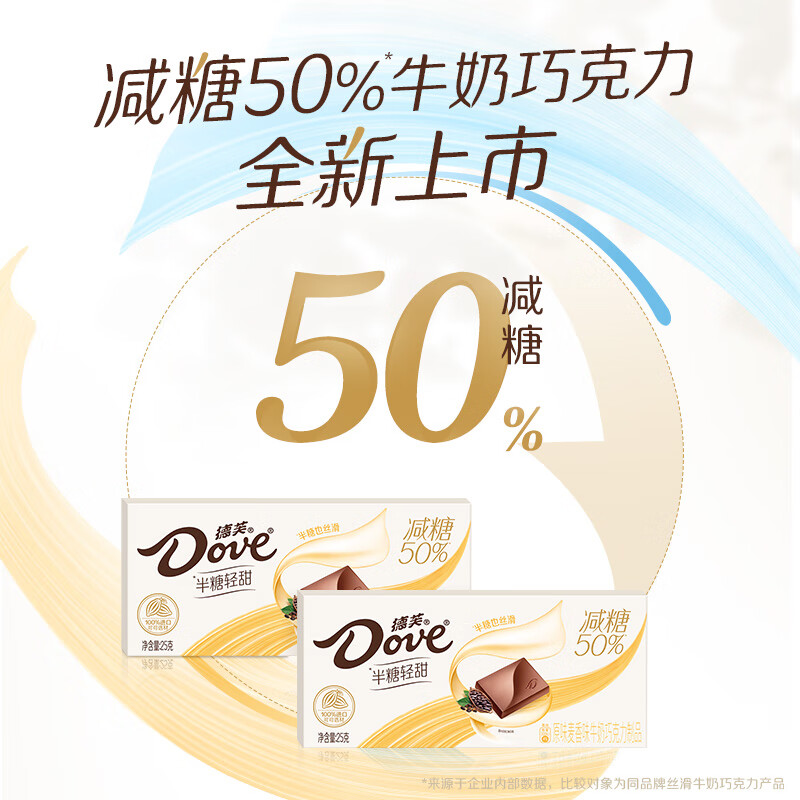 德芙（Dove）50%减糖半糖轻甜原味麦香味巧克力25g休闲零食糖果送-图1