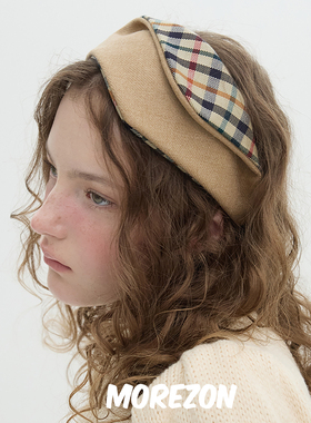 MOREZON【Brown hat Fluffy Pom Pom】25AW秋冬泡泡宽边发箍发饰