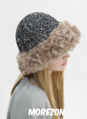MOREZON【Brown hat Popov Hat】秋冬潮人拼接绒绒帽檐斜纹渔夫帽