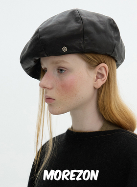 MOREZON【Brown hat Signature Beret】秋冬潮人小羊皮贝雷帽子女