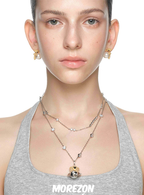 MOREZON【13DE MARZO】25AW萌趣星球闪钻植绒小熊双层珍珠项链女