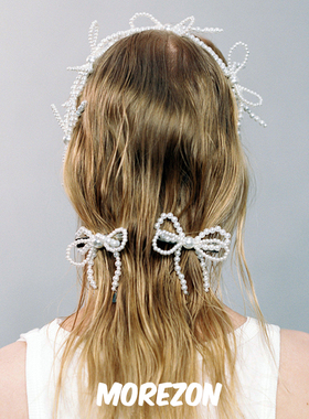 MOREZON【AWESOME NEEDS HANDICRAFT HAIR PIN】珍珠蝴蝶结边夹女