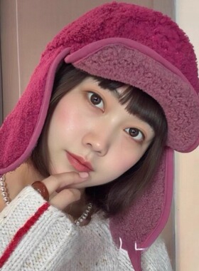 2025新款蓝色雷锋帽女款秋冬羊羔绒保暖骑车护耳帽韩版毛绒帽时尚