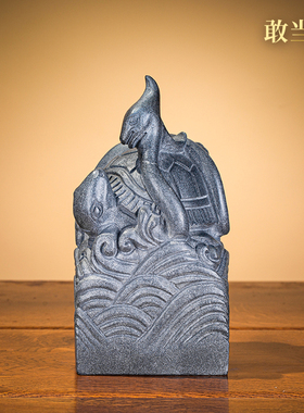 敢当王泰山青石四方神兽摆件