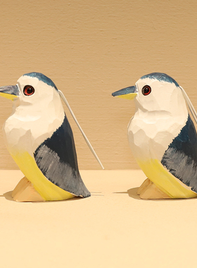 手工木雕小鸟夜鹭摆件可爱网红夜师傅办公室桌面装饰品创意礼物