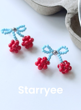 Starryee甜美小樱桃串珠耳钉女