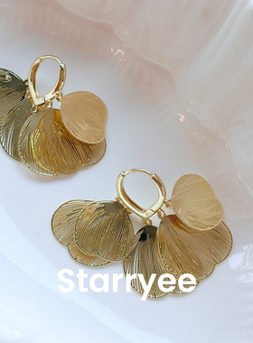 Starryee复古新中式银杏叶女耳环