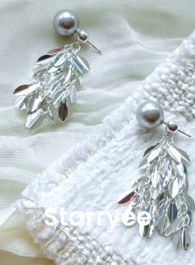 Starryee灰色珍珠长流苏耳饰女