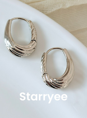 Starryee复古咖金色螺纹耳圈女