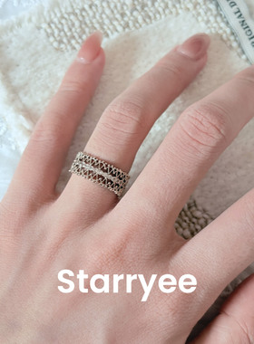Starryee复古镂空雪花气质戒指女