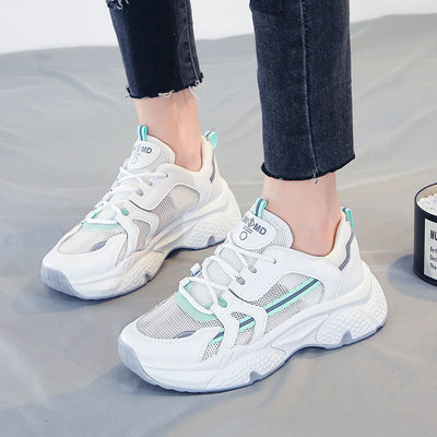 2021夏季新款网面透气休闲老爹女鞋韩版厚底防滑跑步运动小白鞋女