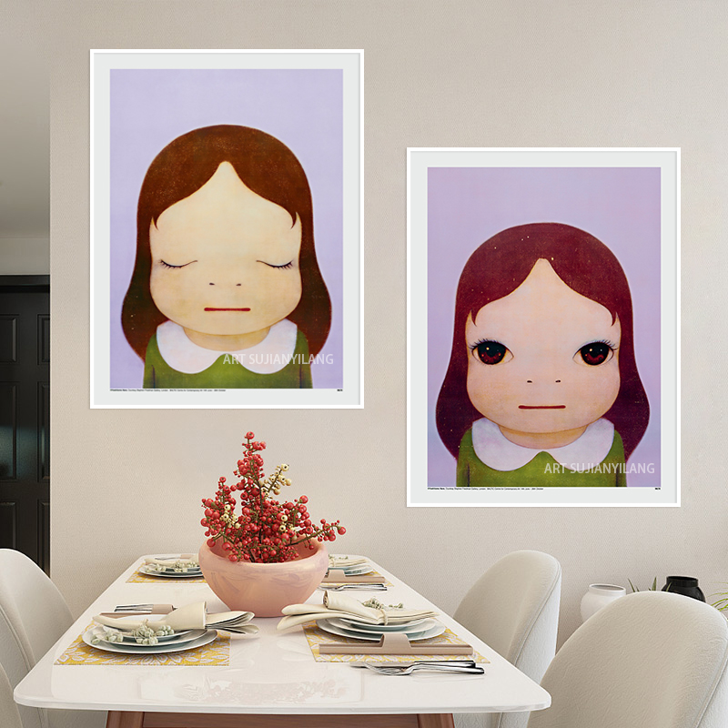 现代简约客厅卧室装饰画小众艺术奈良美智【打开 闭上眼睛 】版画 - 图1