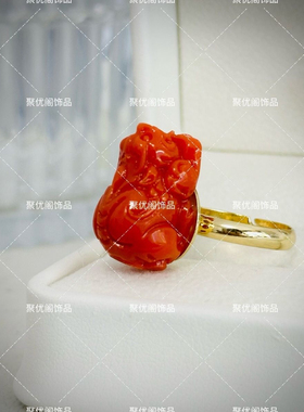 简约爆款招财进宝貔貅开口戒指满肉柿子红色系貔貅尺寸20*13mm