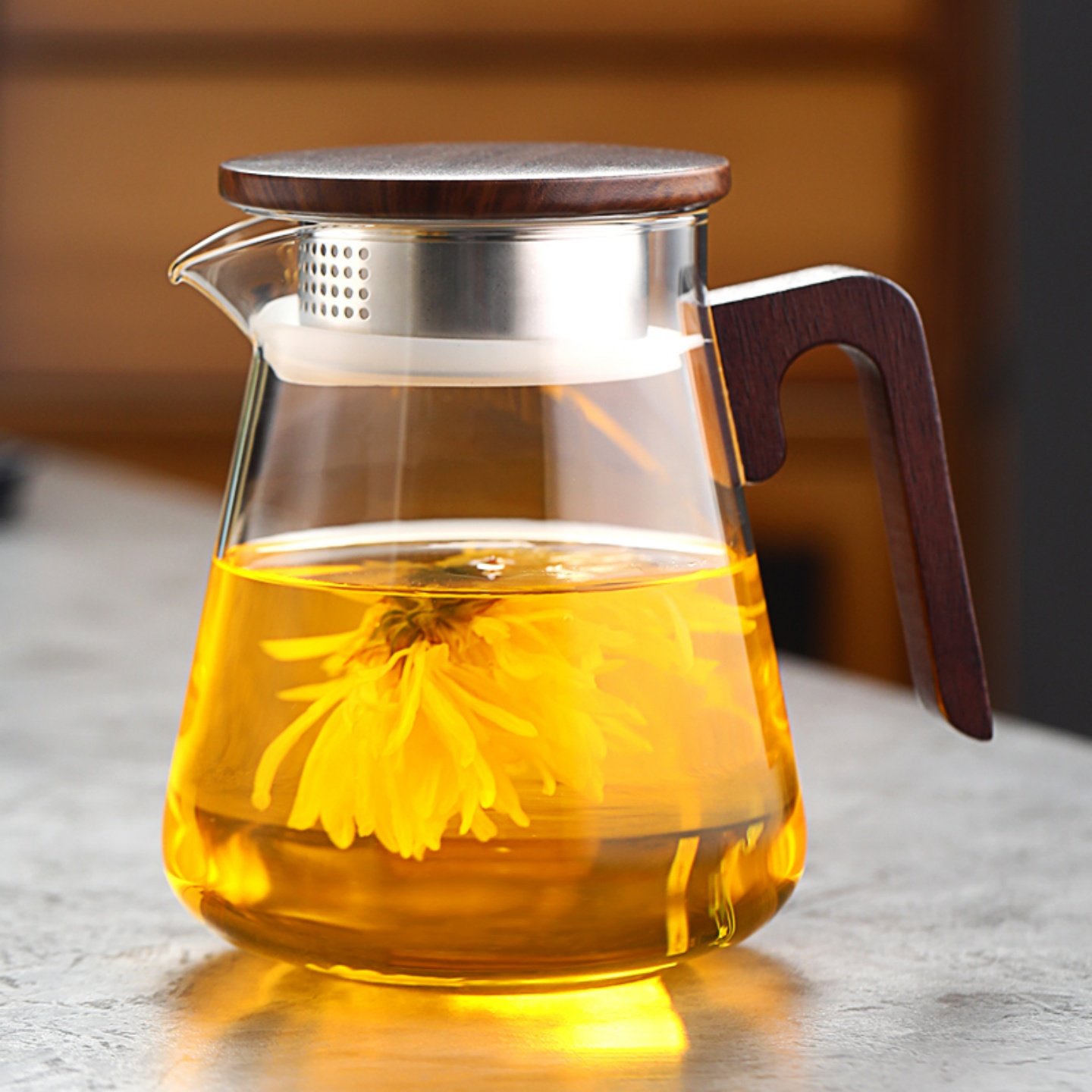 耐热玻璃泡茶壶煮茶壶胡桃木把新中式茶壶茶具套装简约实用大方,淘宝优惠券,粉丝福利购,淘宝优惠卷