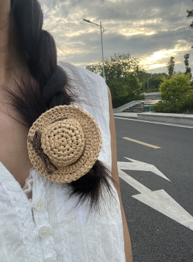 可可手工~小帽子发圈小众复古时尚设计手工钩织头绳发饰女度假风