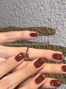 柒贰零Nail 秋冬琥珀显白碎钻茶咖色 可拆卸成品甲片假指甲穿戴甲