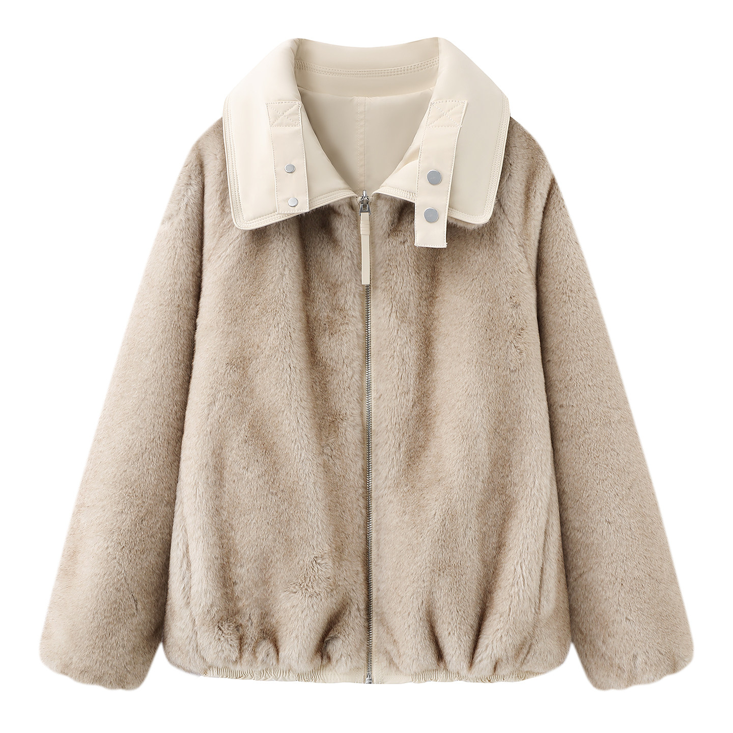 定制2025冬高圆圆同款翻毛领拉链宽松显瘦休闲百搭收腰两面穿外套,淘宝优惠券,粉丝福利购,淘宝优惠卷