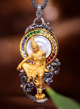 S925银镀金水月观音原创设计吊坠