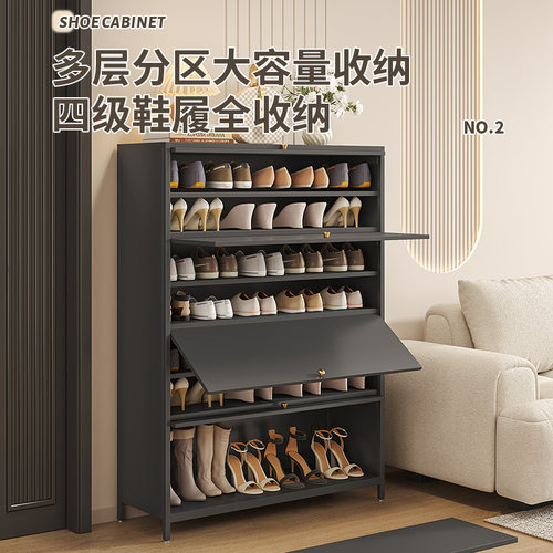 家用钢制鞋柜门口落地多层入户玄关大容量翻开门收纳金属防尘鞋架 - 图3
