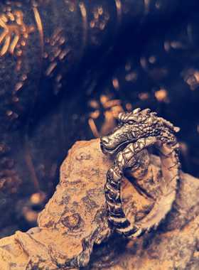 原创手工制作龙头通用开口戒指