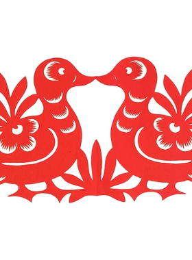 剪之缘喜鸟对称鸳鸯喜鹊红色宣纸