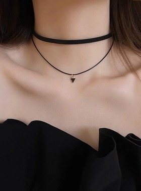 黑色绳子choker双层脖颈链三角项链女轻奢小众高级感锁骨链配饰品