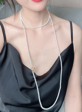 施家珍珠项链叠戴双层长款