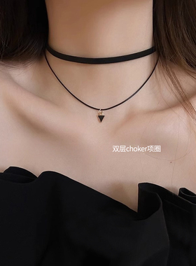 黑色脖颈链choker项圈锁骨链女小众设计choker项圈百搭脖子女配饰