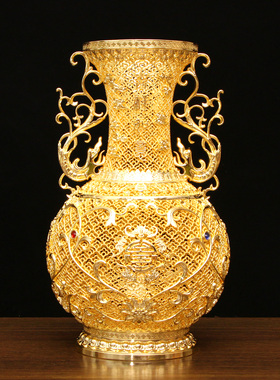 荣华富贵铜花丝花瓶摆件